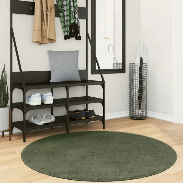 Tapis HUARTE à poils courts doux et lavable vert forêt Ø 120 cm