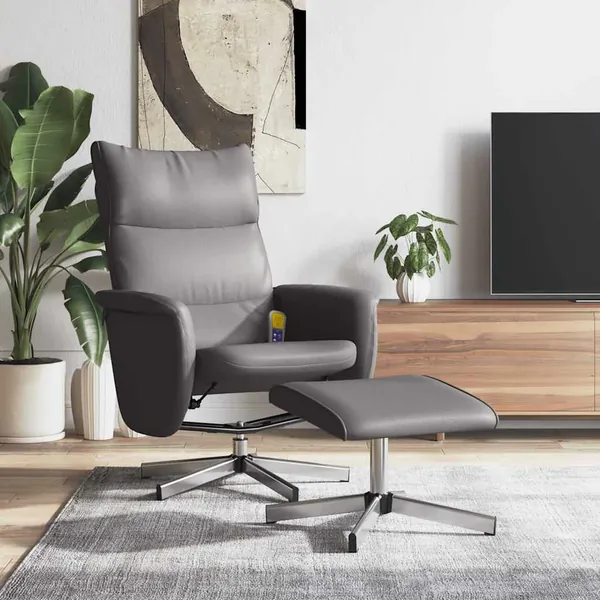 Fauteuil inclinable de massage avec repose-pied gris similicuir