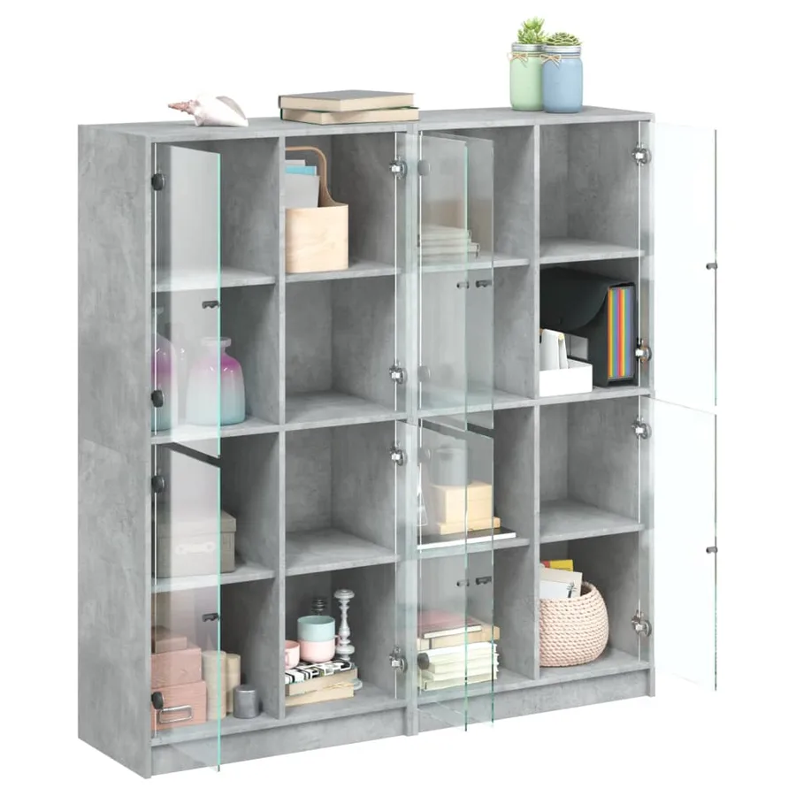 Bibliothèque avec portes gris béton 136x37x142 cm - 4