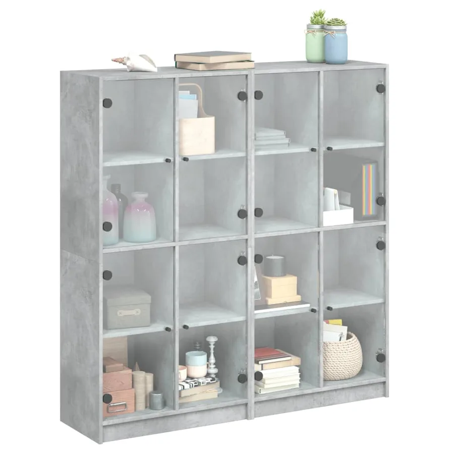 Bibliothèque avec portes gris béton 136x37x142 cm - 5