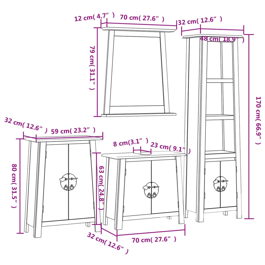 Ensemble de meubles de salle de bain 4 pcs bois de pin massif - 9