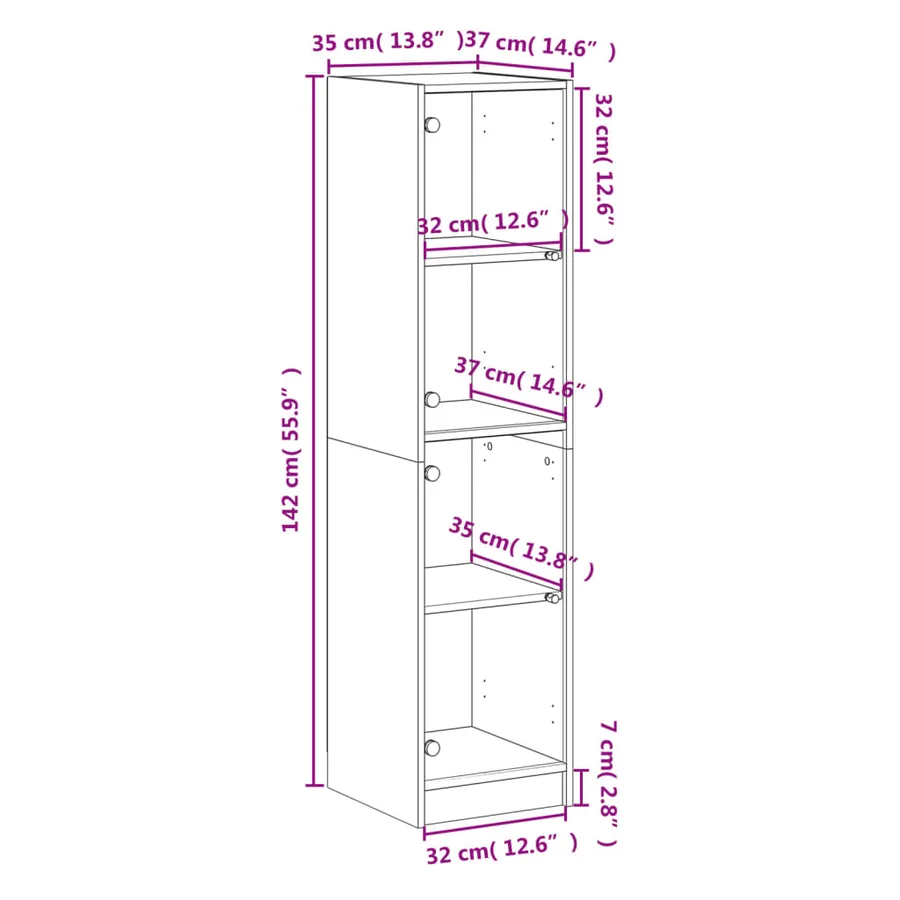 Buffet avec portes en verre chêne fumé 35x37x142 cm - 12