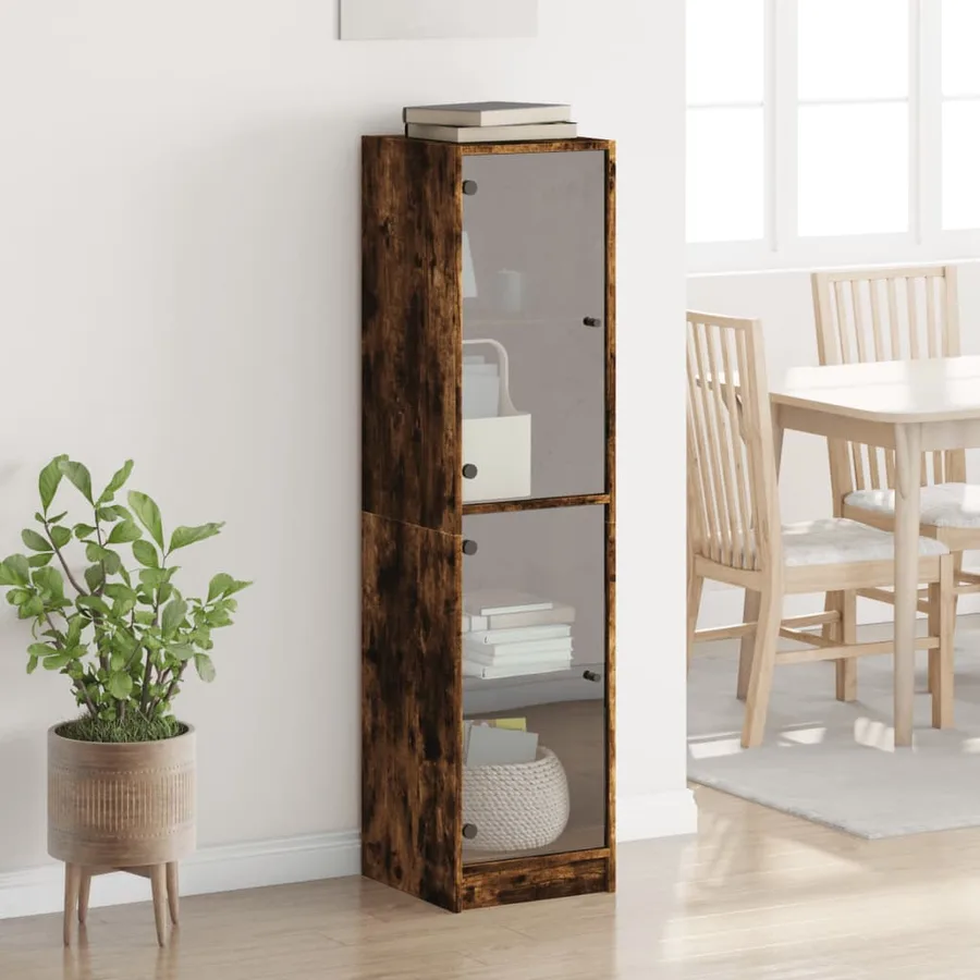 Buffet avec portes en verre chêne fumé 35x37x142 cm - 3