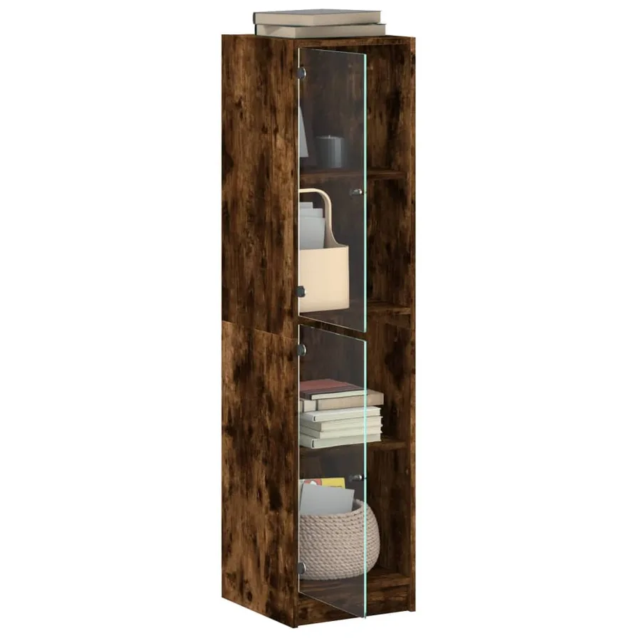 Buffet avec portes en verre chêne fumé 35x37x142 cm - 5
