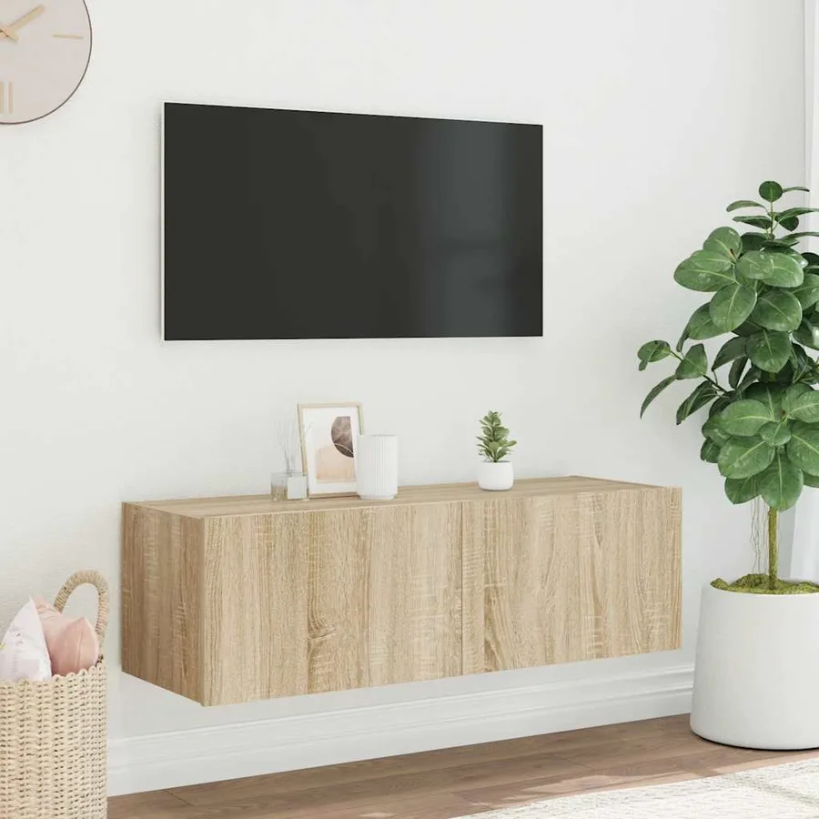 Meuble TV mural avec lumières LED chêne sonoma 100x35x31 cm - 5