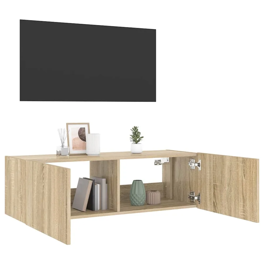 Meuble TV mural avec lumières LED chêne sonoma 100x35x31 cm - 7
