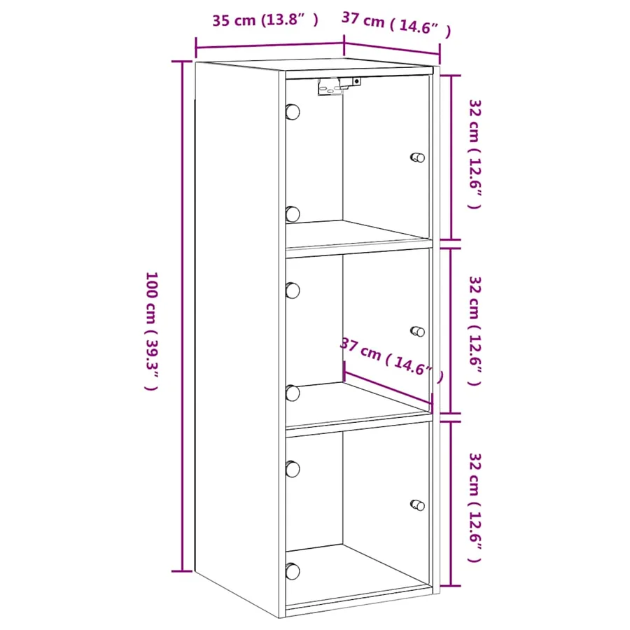 Armoire murale avec portes en verre gris béton 35x37x100 cm - 13