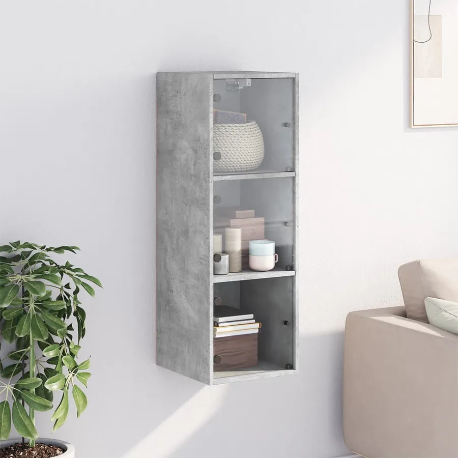 Armoire murale avec portes en verre gris béton 35x37x100 cm - 3