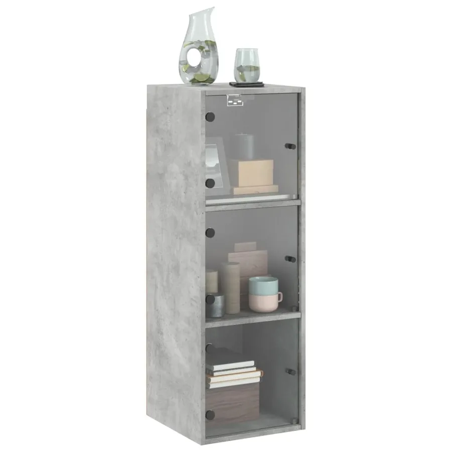 Armoire murale avec portes en verre gris béton 35x37x100 cm - 4