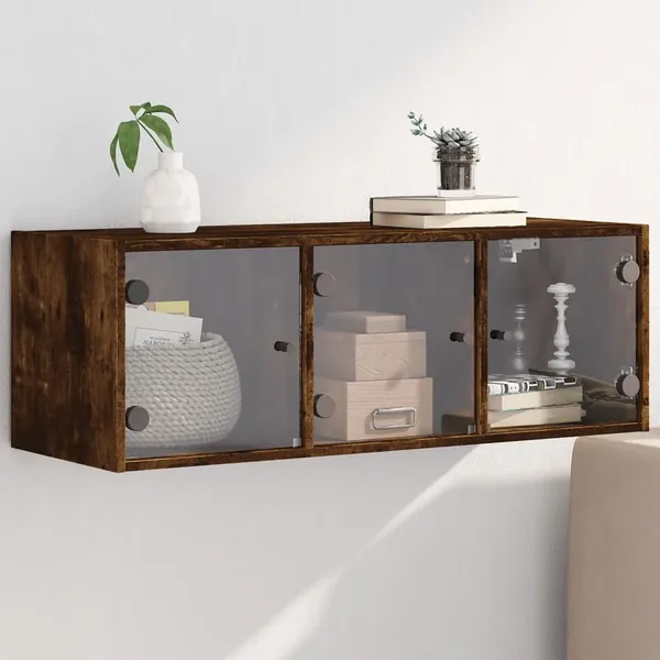 Armoire murale avec portes en verre chêne fumé 102x37x35 cm