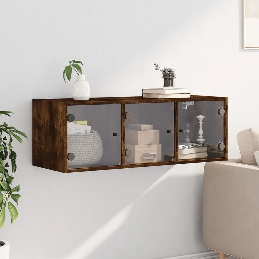 Armoire murale avec portes en verre chêne fumé 102x37x35 cm - 3