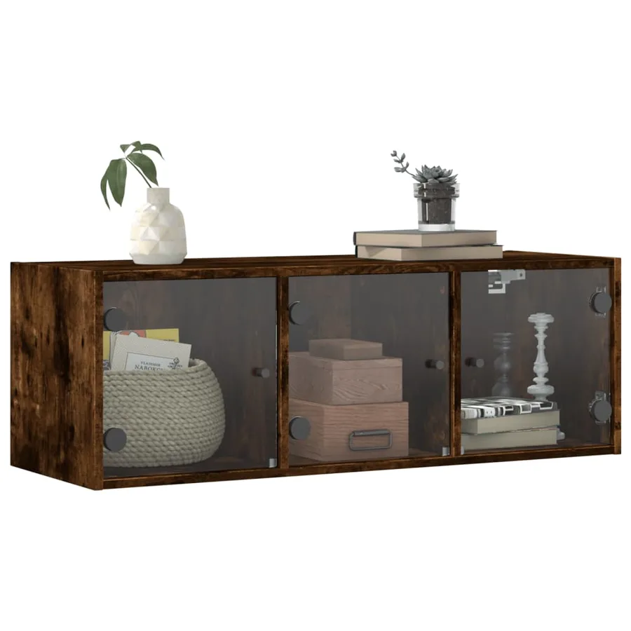 Armoire murale avec portes en verre chêne fumé 102x37x35 cm - 4