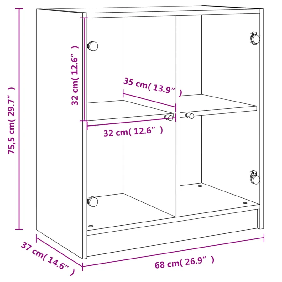 Armoire latérale avec portes en verre sonoma gris 68x37x75,5 cm - 11