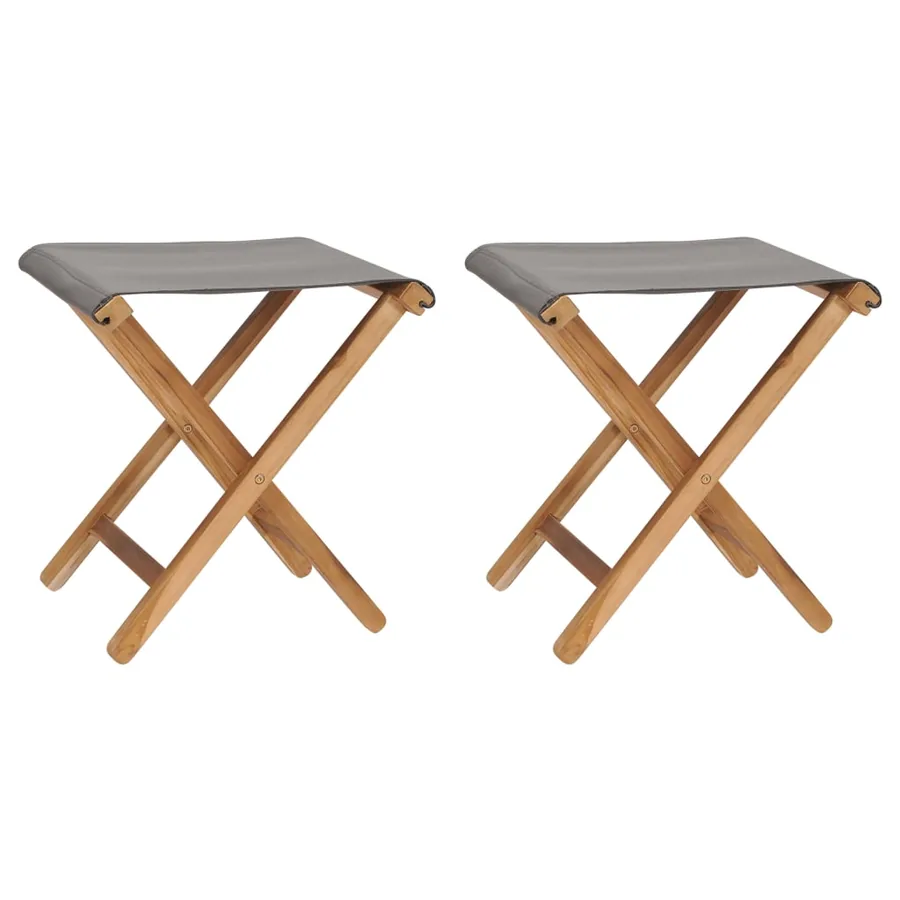 Chaises pliables lot de 2 Bois teck solide et tissu Gris foncé