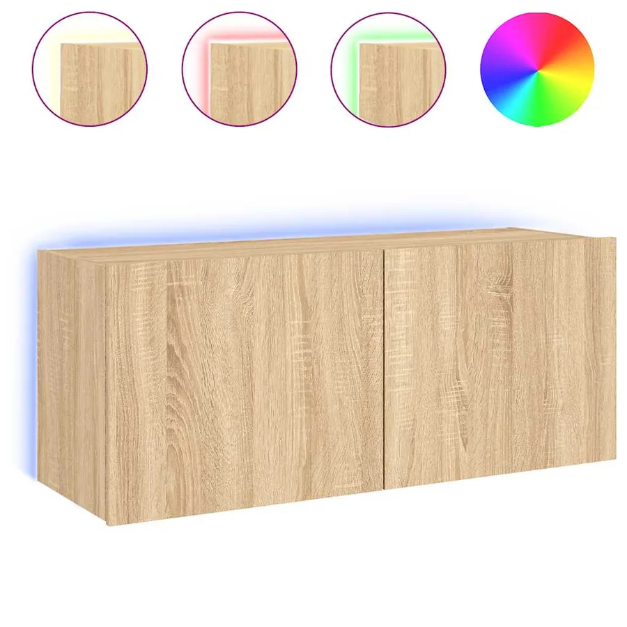 Meuble TV mural avec lumières LED chêne sonoma 100x35x41 cm - 2