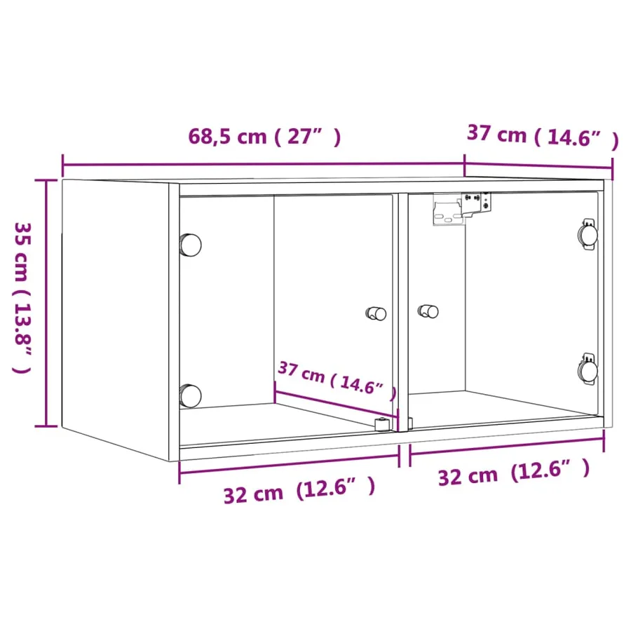 Armoires murales portes vitrées 2 pcs sonoma gris 68,5x37x35 cm - 13