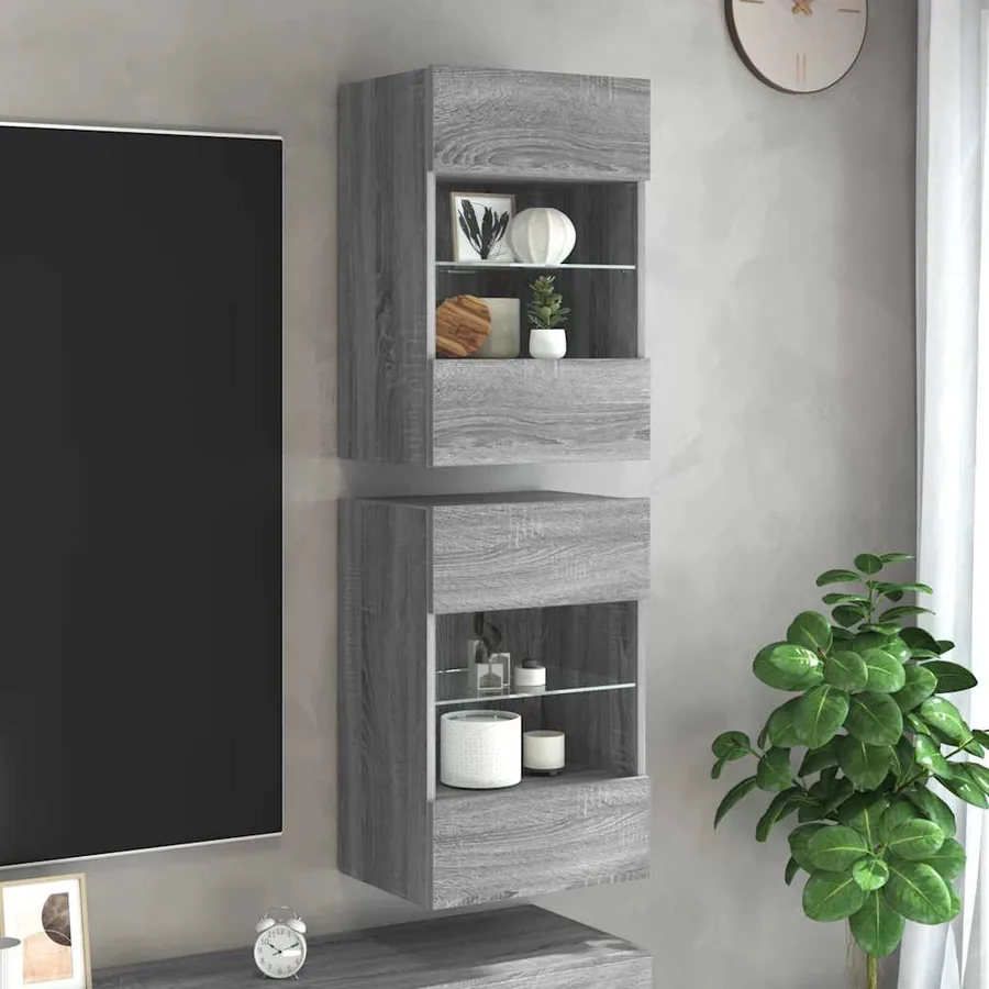 Meubles muraux avec lumières LED pour TV 2pcs sonoma gris 40x30x60,5cm