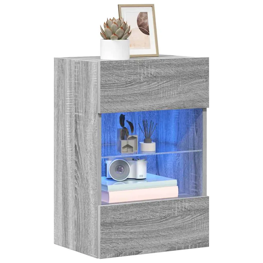 Meubles muraux avec lumières LED pour TV 2pcs sonoma gris 40x30x60,5cm - 15