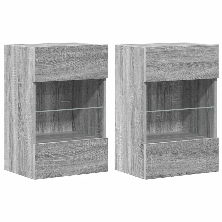 Meubles muraux avec lumières LED pour TV 2pcs sonoma gris 40x30x60,5cm - 2