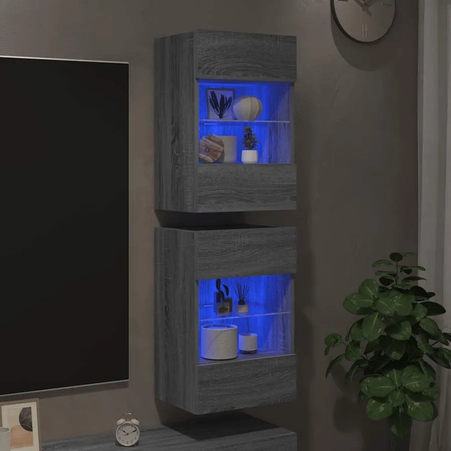 Meubles muraux avec lumières LED pour TV 2pcs sonoma gris 40x30x60,5cm - 3