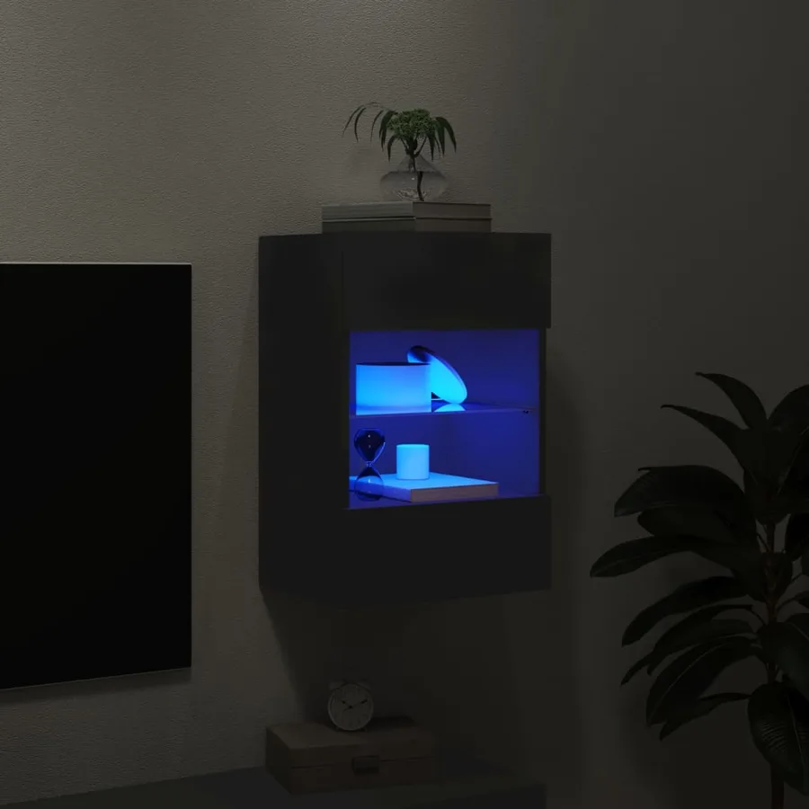 Meuble TV mural avec lumières LED noir 40x30x60,5 cm - 3