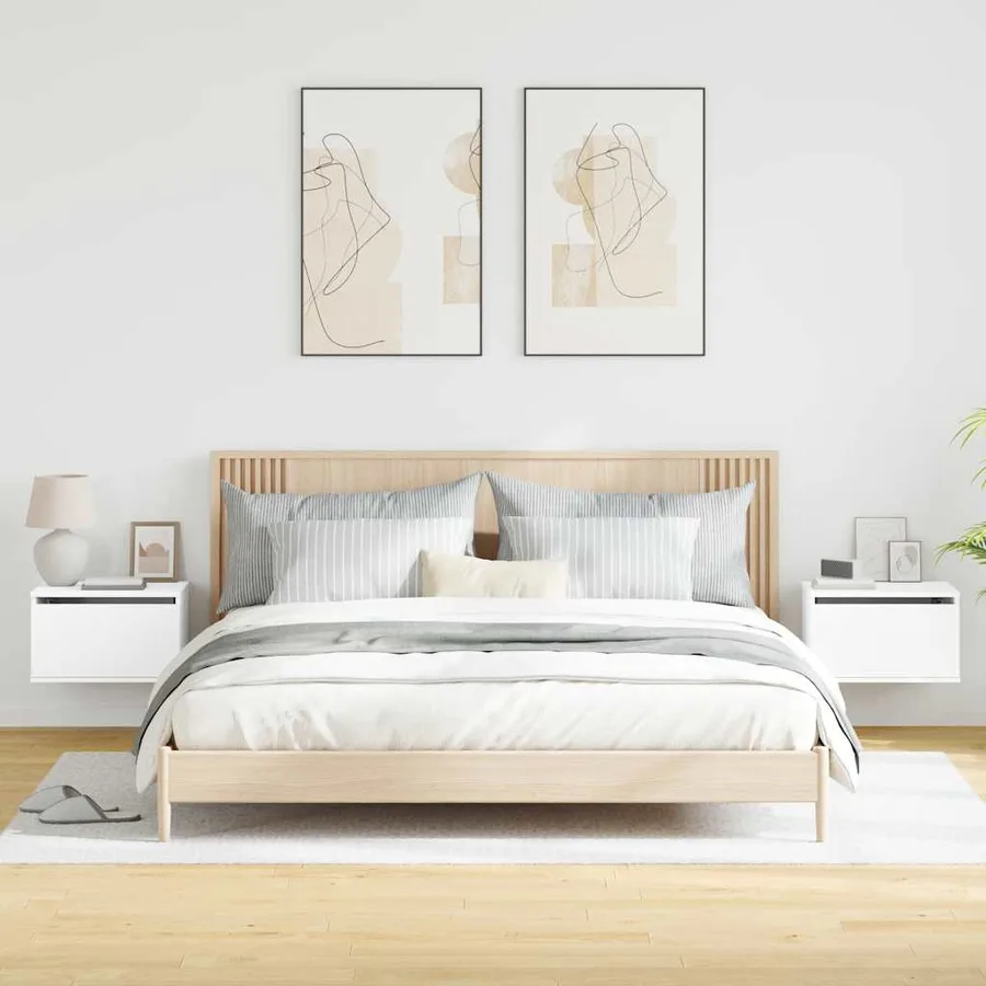 Tables de chevet murales avec lumières LED 2 pcs blanc - 5