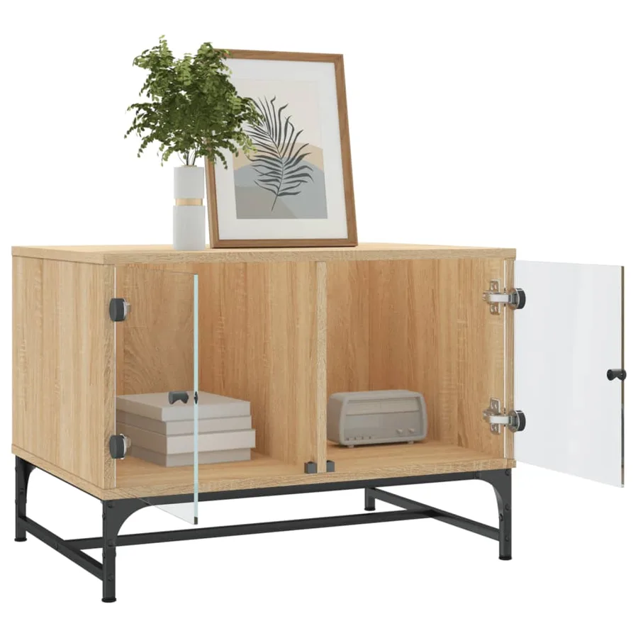 Table basse avec portes en verre chêne sonoma 68,5x50x50 cm - 4