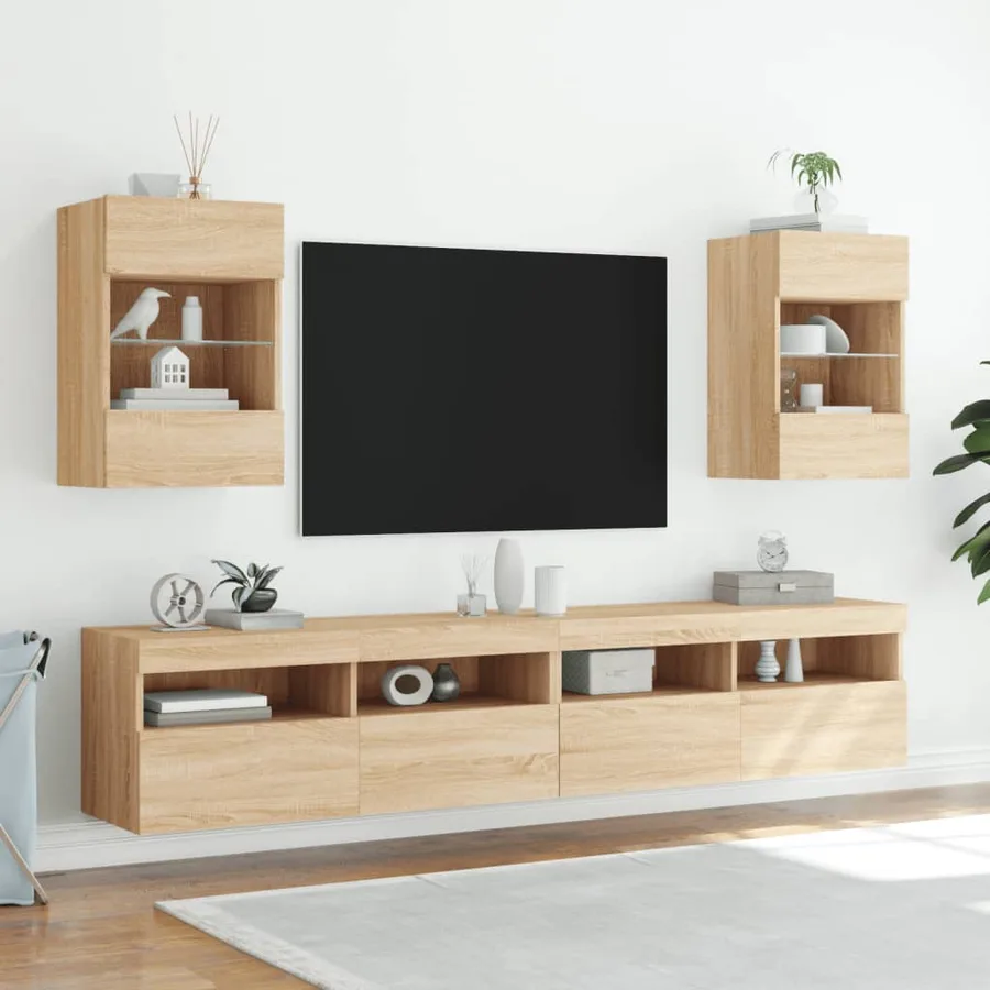 Meuble TV mural avec lumières LED chêne sonoma 40x30x60,5 cm - 5