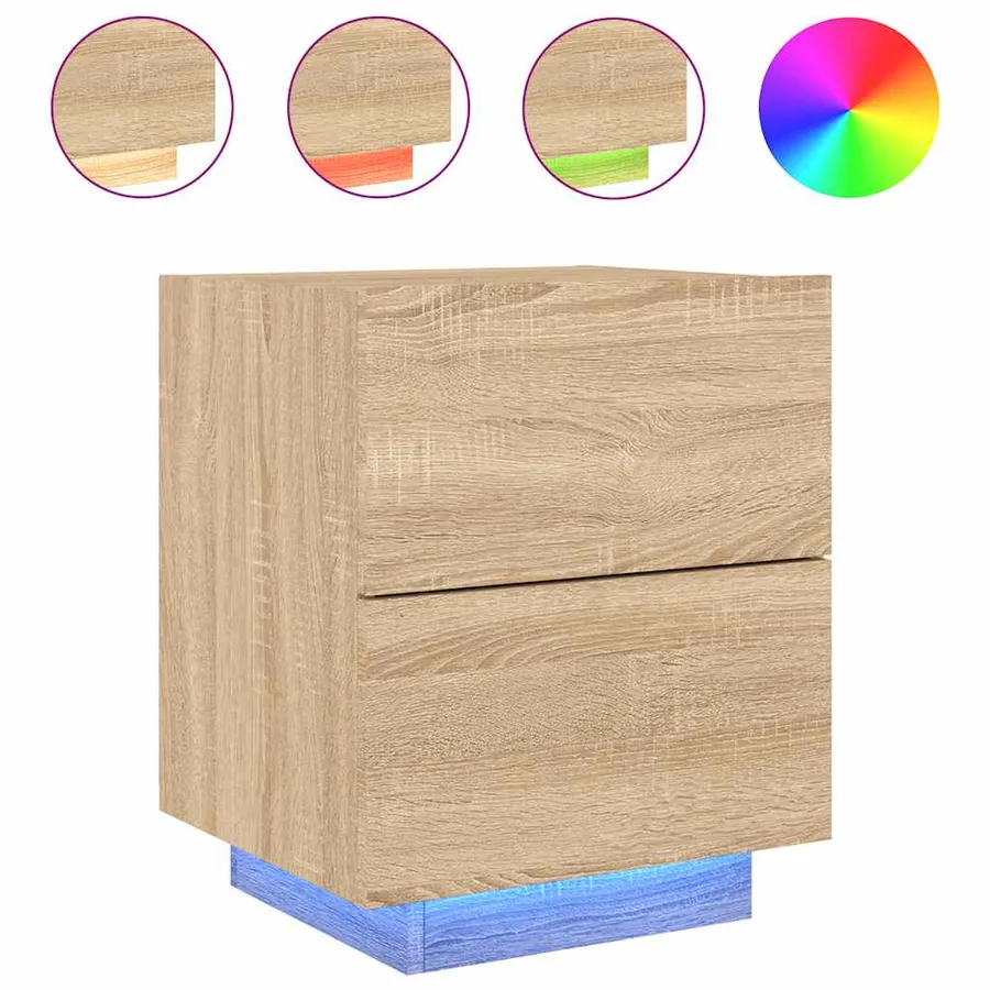 Armoires de chevet et lumières LED 2 pcs chêne sonoma - 5