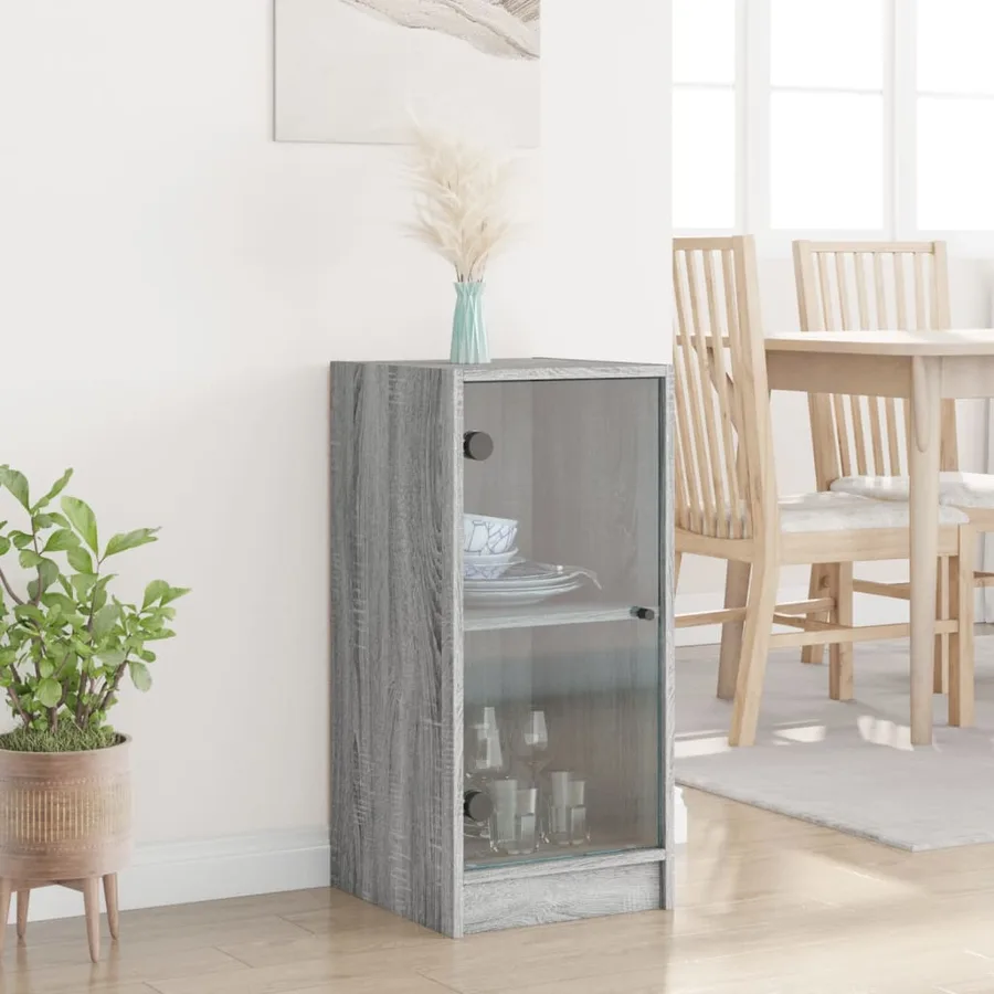 Armoire latérale avec portes en verre sonoma gris 35x37x75,5 cm - 3