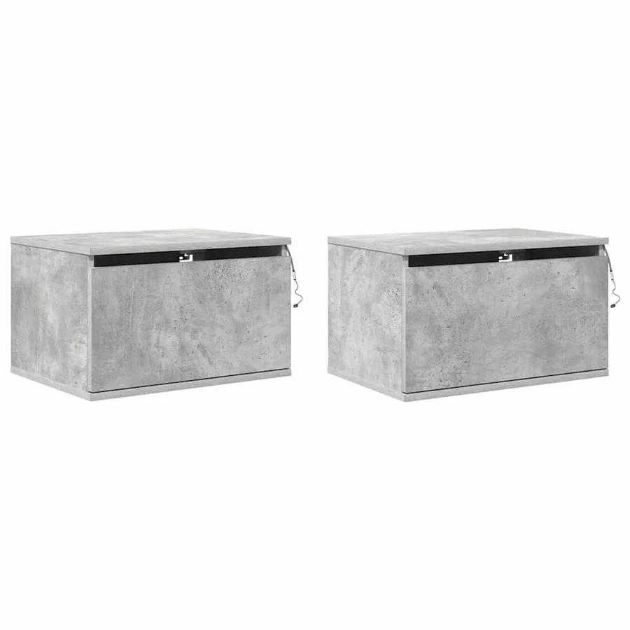 Tables de chevet murales avec lumières LED 2 pcs gris béton - 3