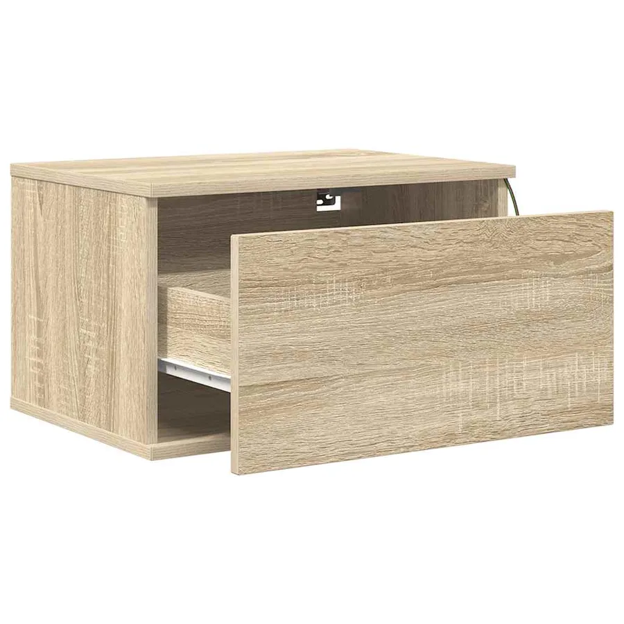 Tables de chevet murales avec lumières LED 2 pcs chêne sonoma - 8