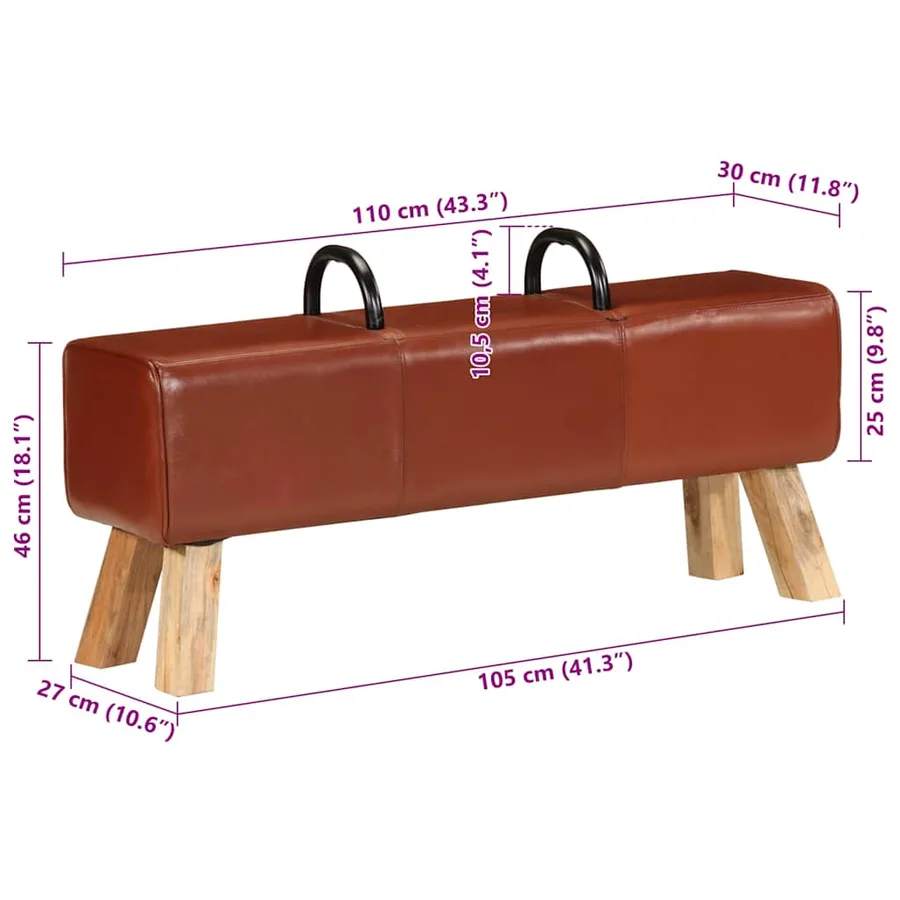 Banc de gymnastique marron 110 cm cuir véritable - 10