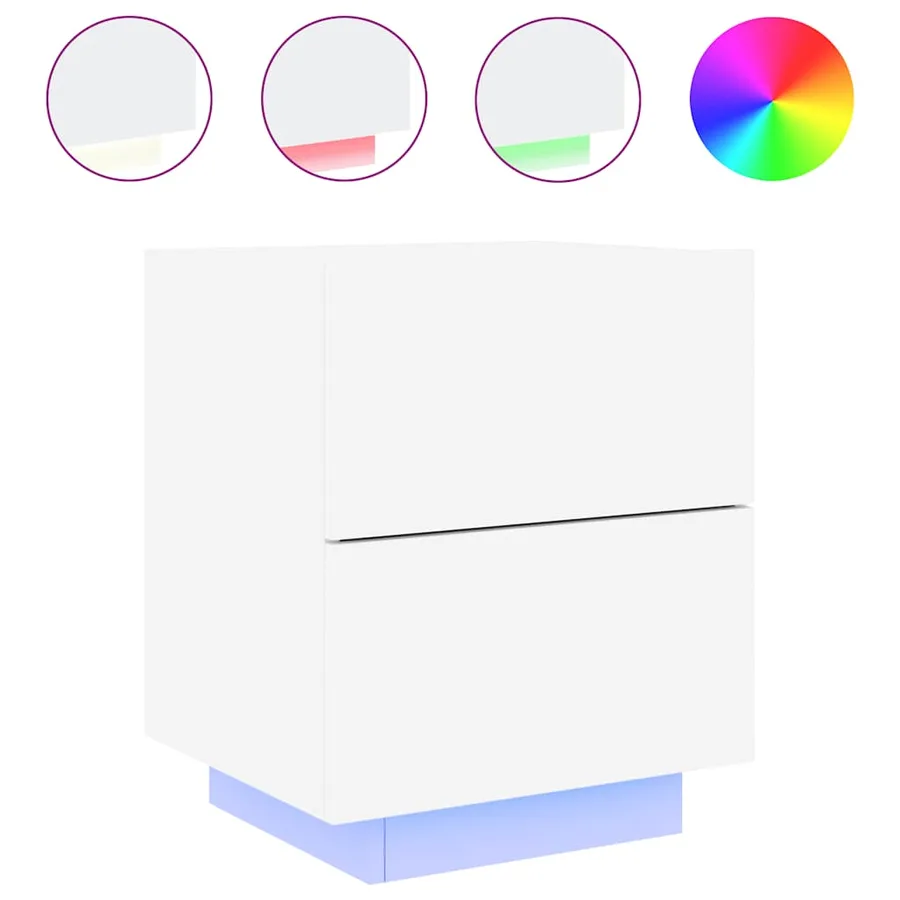 Armoire de chevet avec lumières LED blanc bois d'ingénierie - 2