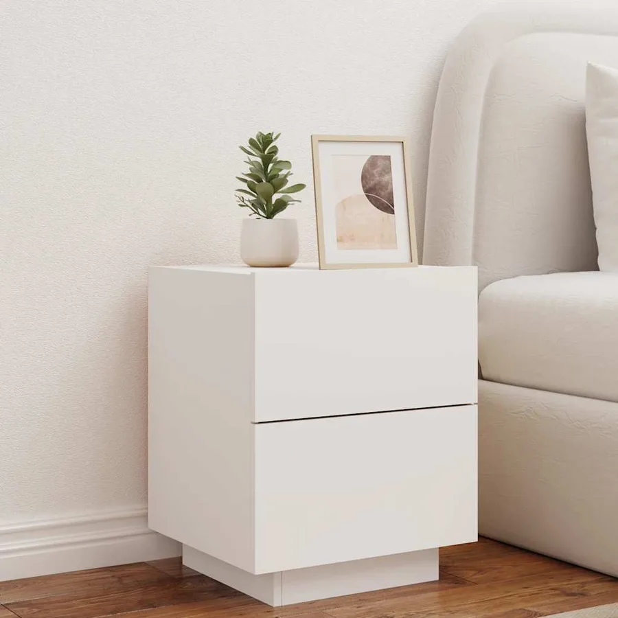 Armoire de chevet avec lumières LED blanc bois d'ingénierie - 4