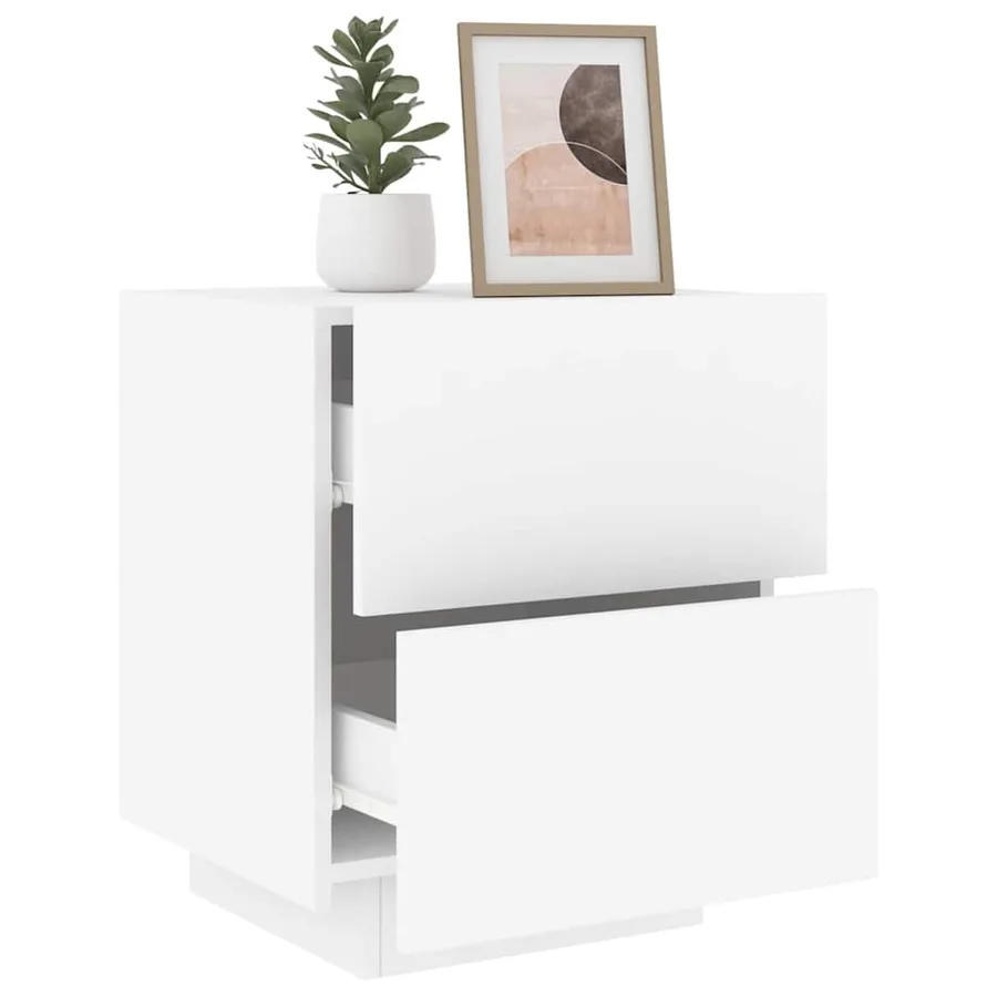 Armoire de chevet avec lumières LED blanc bois d'ingénierie - 5