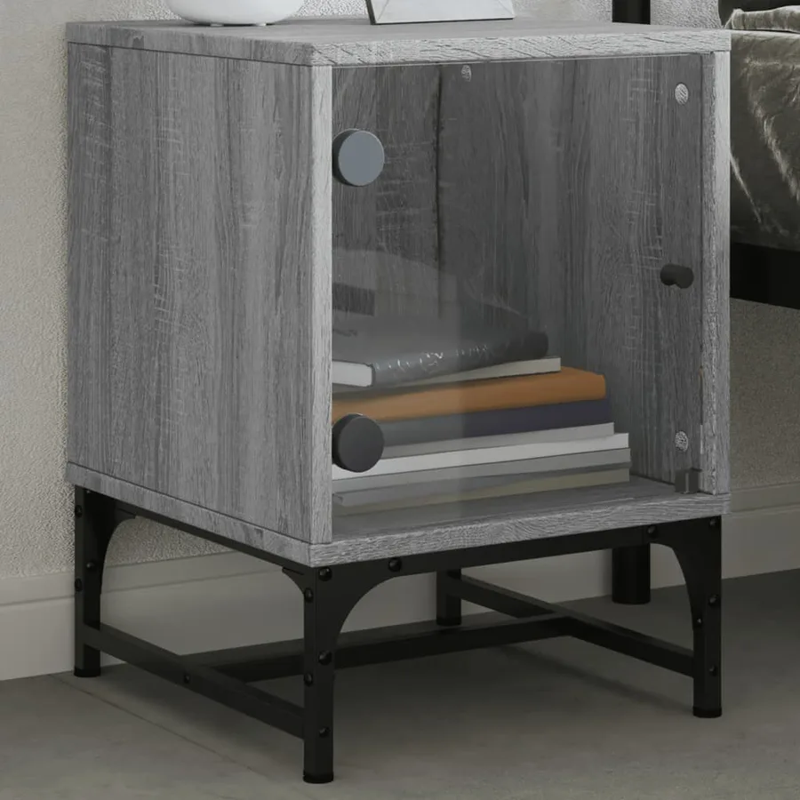 Tables de chevet et portes vitrées 2 pcs sonoma gris 35x37x50cm - 3