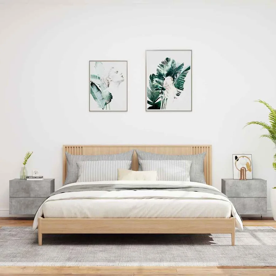 Tables de chevet murales avec lumières LED 2 pcs gris béton - 3