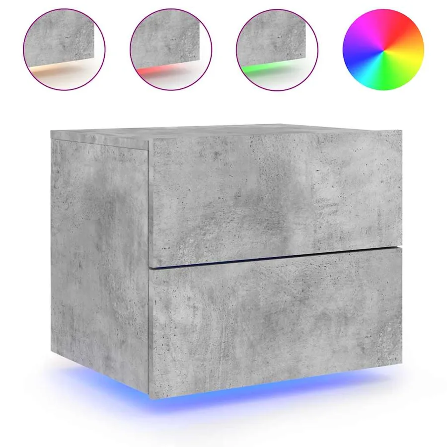 Tables de chevet murales avec lumières LED 2 pcs gris béton - 5
