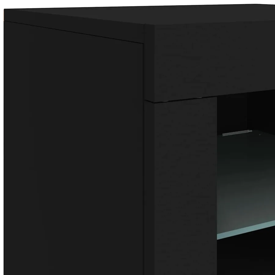 Armoire latérale avec lumières LED noir bois d'ingénierie - 11