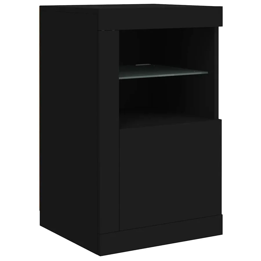 Armoire latérale avec lumières LED noir bois d'ingénierie - 2