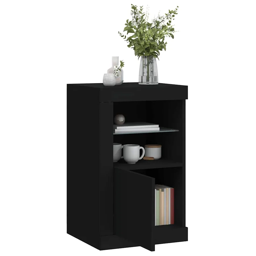 Armoire latérale avec lumières LED noir bois d'ingénierie - 4