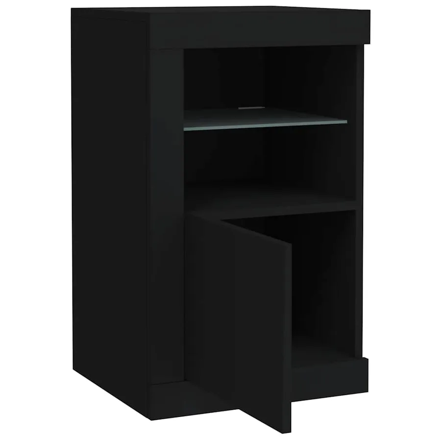 Armoire latérale avec lumières LED noir bois d'ingénierie - 6