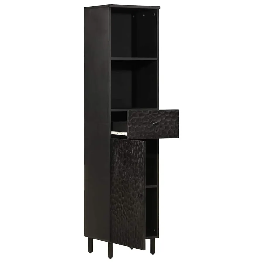 Armoire de salle de bain noir 38x33x160 cm bois massif manguier - 2