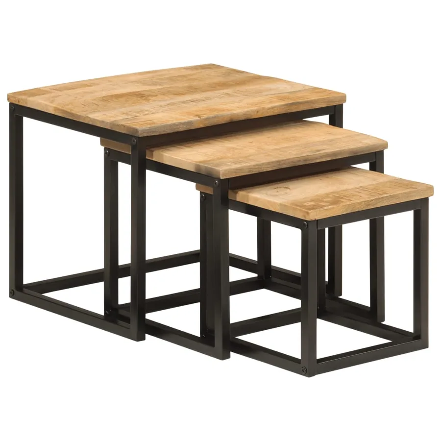 Tables basses gigognes 3 pcs bois massif de manguier et fer - 10