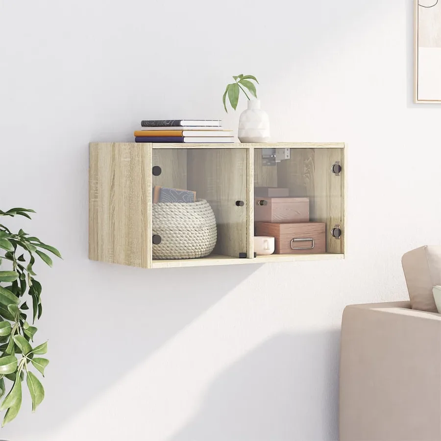 Armoire murale avec portes en verre chêne sonoma 68,5x37x35 cm - 3