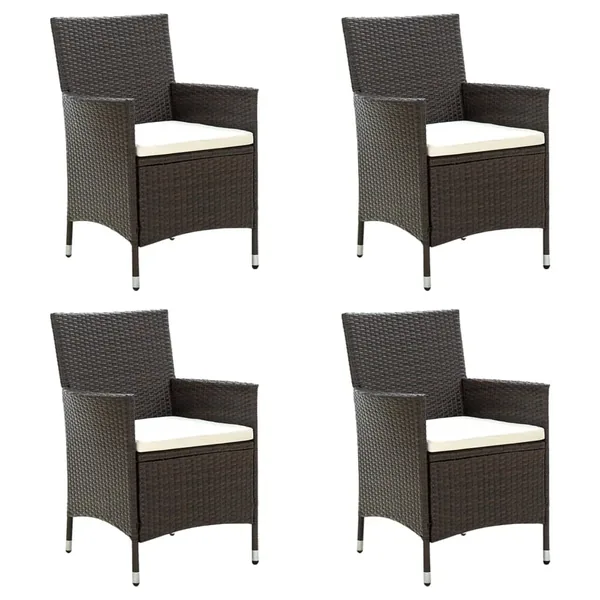 Chaises de jardin avec coussins lot de 4 Résine tressée Marron