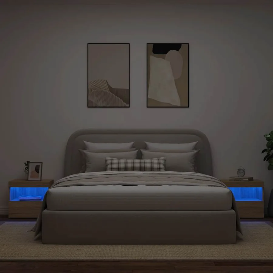 Tables de chevet et lumières LED 2 pcs chêne sonoma 50x40x45 cm - 4
