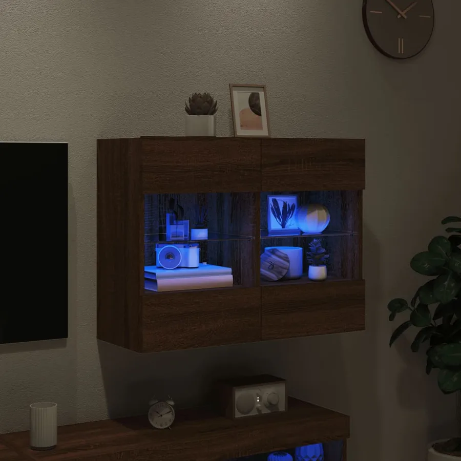 Meuble TV mural avec lumières LED chêne marron 78,5x30x60,5 cm - 3