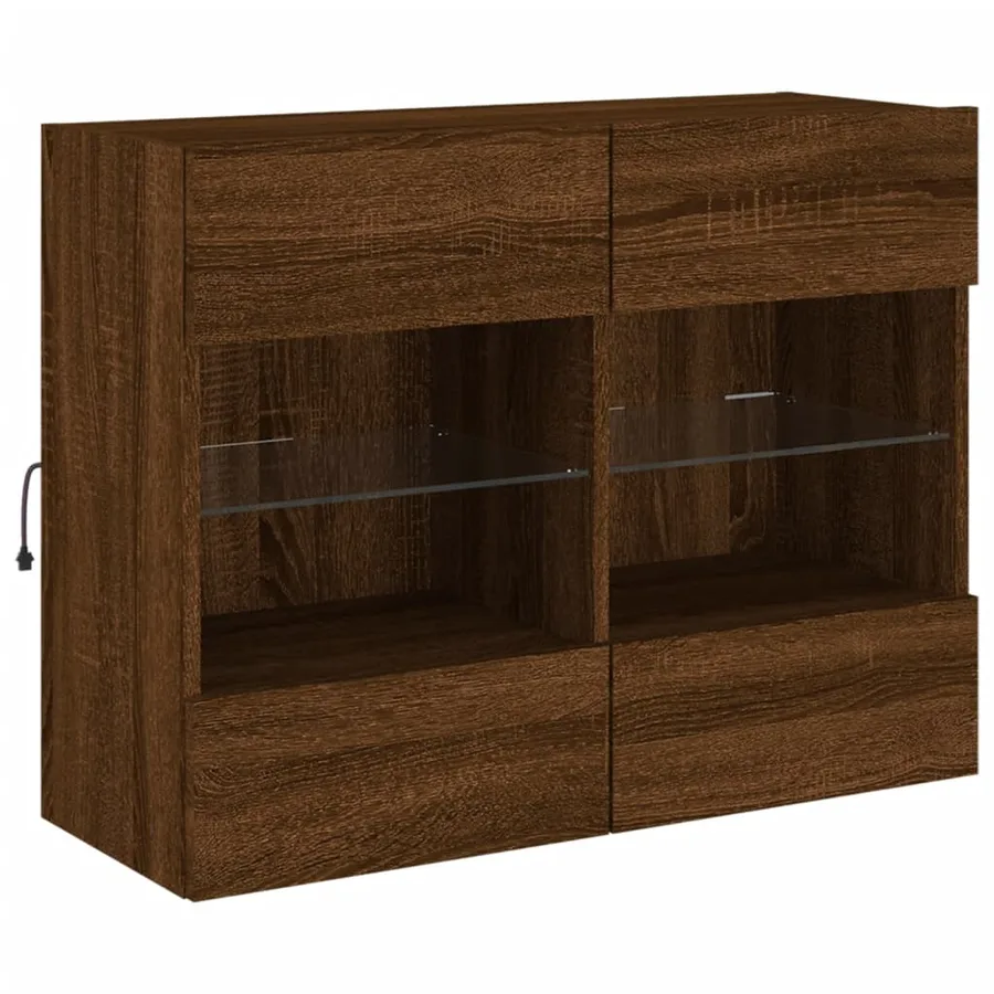 Meuble TV mural avec lumières LED chêne marron 78,5x30x60,5 cm - 5